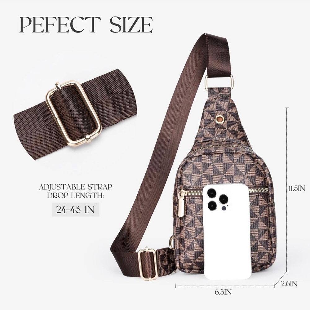 Geometric Pattern Brown Sling Bag - image 5